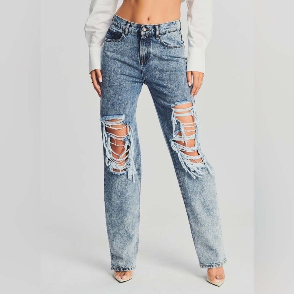 Retrofete Chris Ripped Straight Leg Mid Rise Jeans